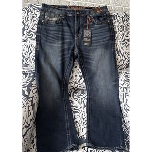 True Rebel Jeans 805 Straight Fit Mens 34x30 Blue Dark Wash Cotton Blend